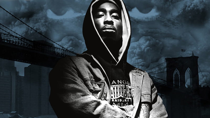2Pac Tupac Is Wearing Head Cap Tshirt In Sky Background Music, HD wallpaper