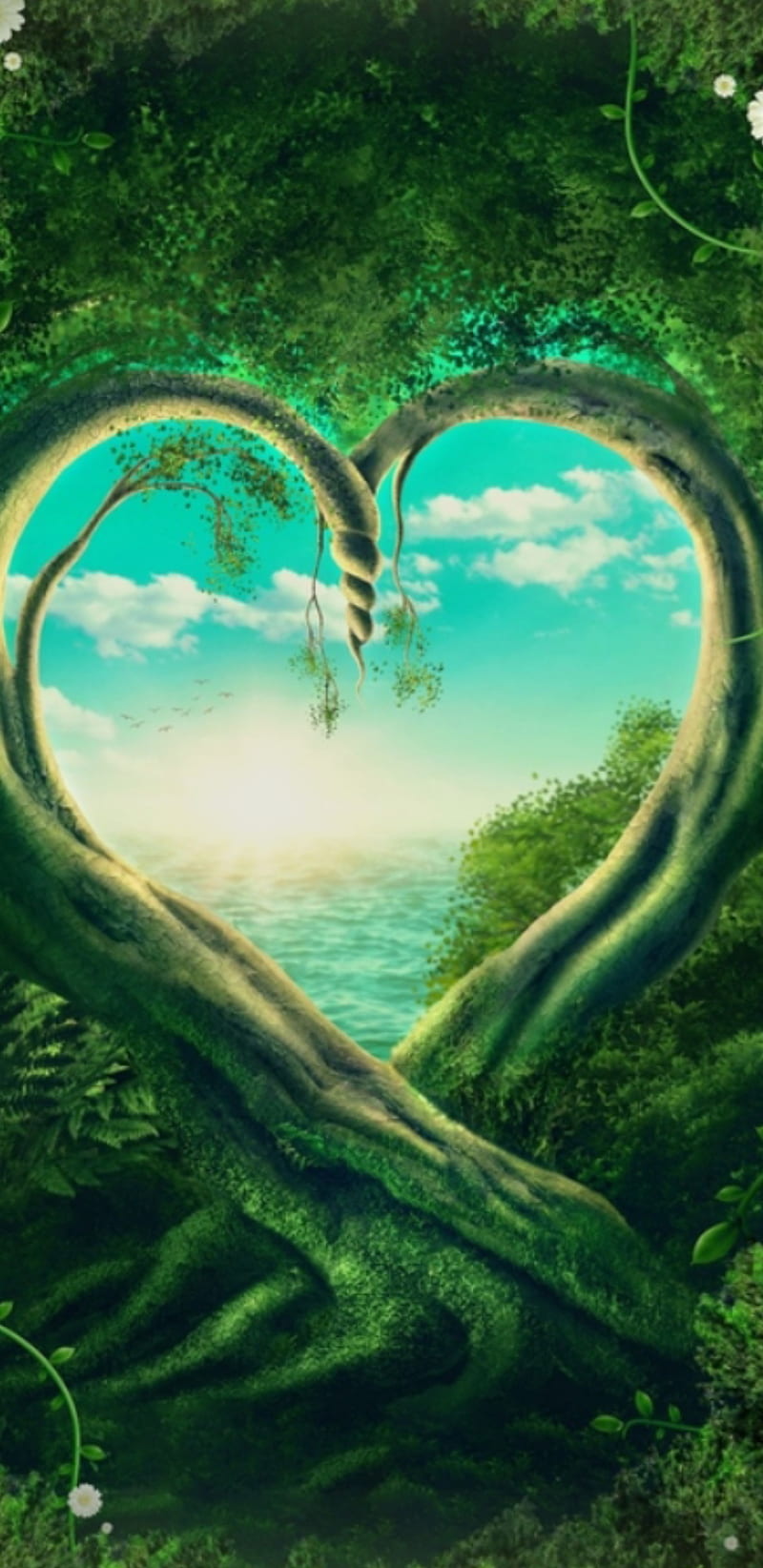Forest heart, tree, forest, heart, green, HD phone wallpaper