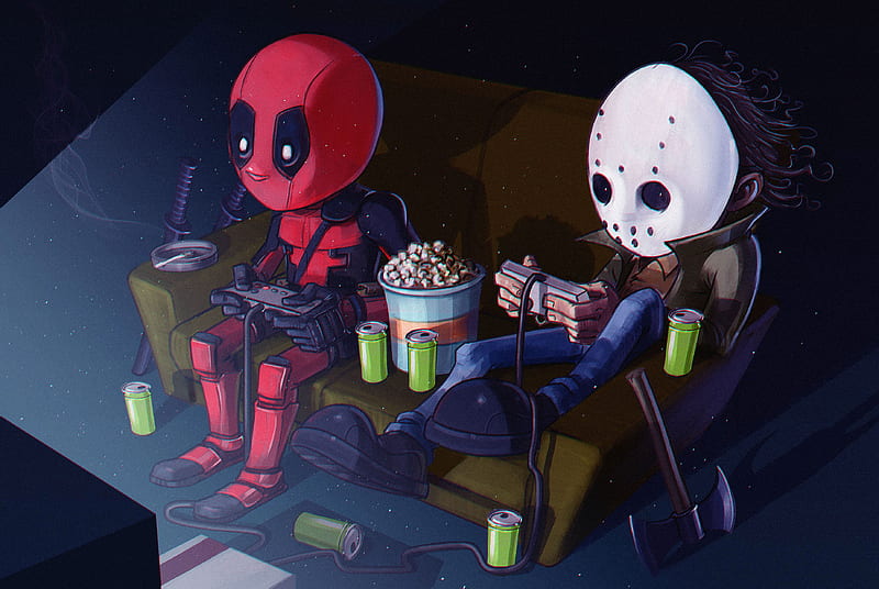 Deadpool And His Friend Playing Video Games, deadpool, superheroes, artwork, artist, digital-art, behance, HD wallpaper