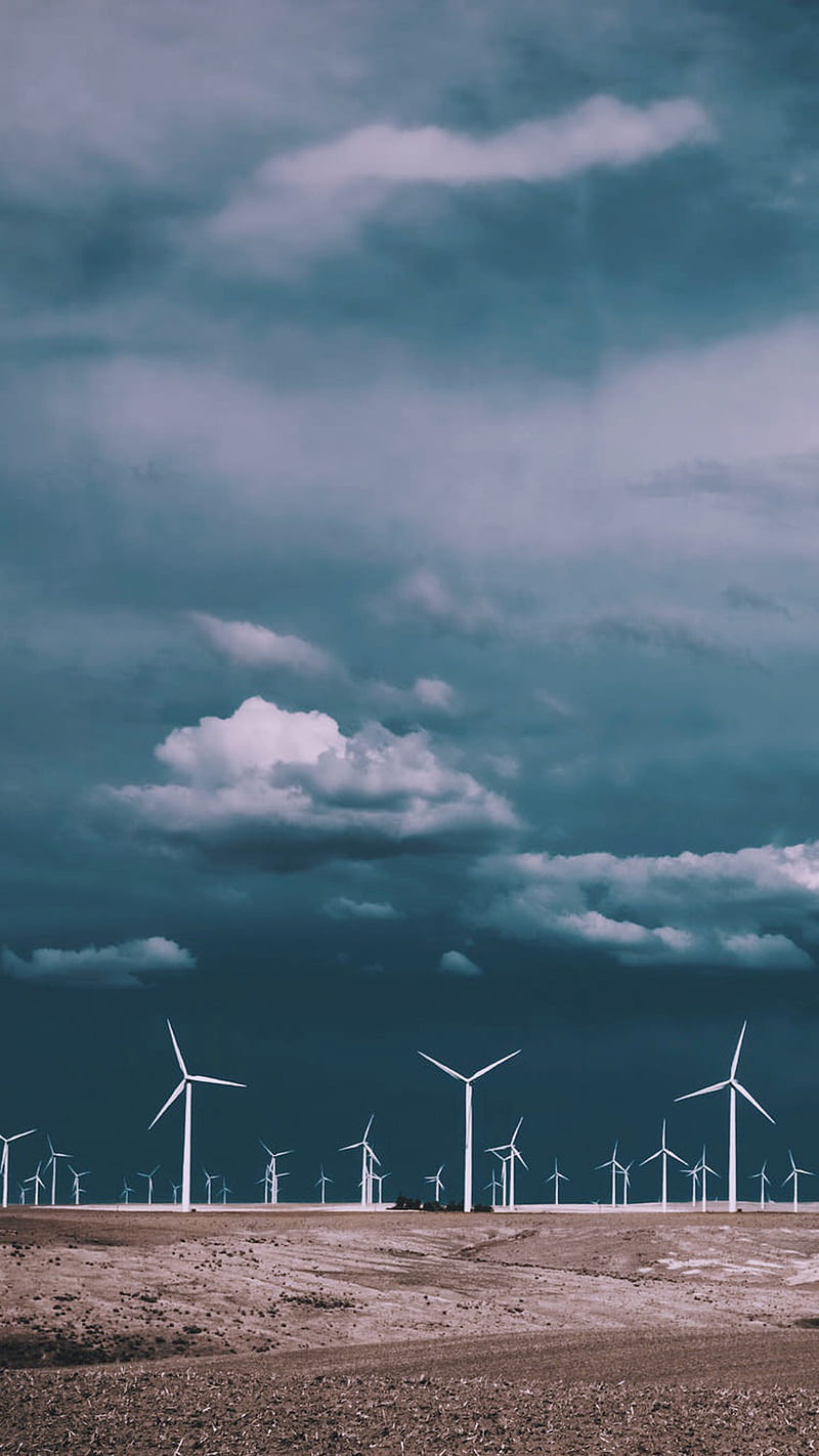 Wind turbine, clouds, landscape, sky, HD phone wallpaper
