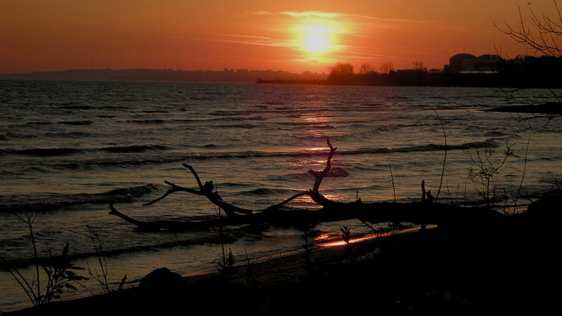 Sunset on the lake Ontario, Ontario, Canada, Ajax-Pickering, Lakes, Durham region, HD wallpaper