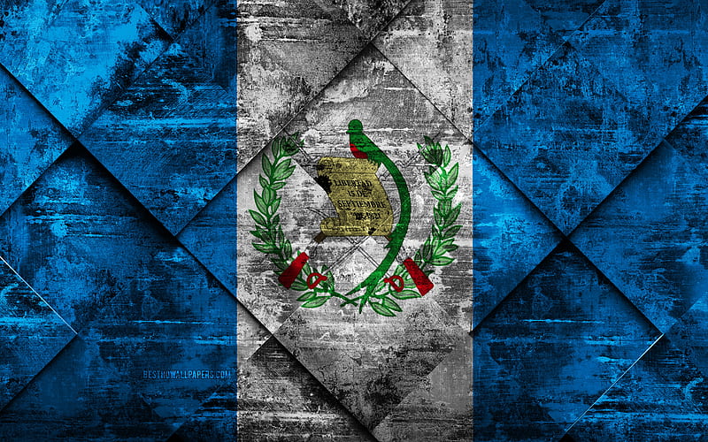 Flag of Guatemala grunge art, rhombus grunge texture, Guatemala flag, North America, national symbols, Guatemala, creative art, HD wallpaper