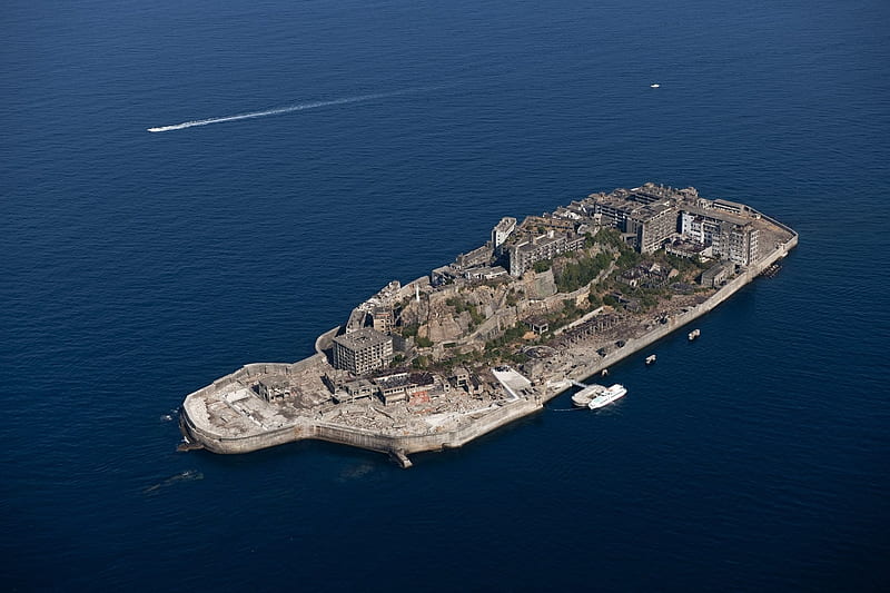 Hashima Island, water, japan, ocean, Battleship Island, Gunkanjima, abandoned, Island, HD wallpaper