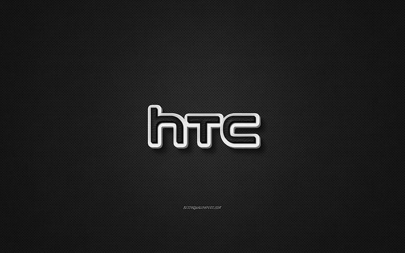 HTC leather logo, black leather texture, emblem, HTC, creative art, black background, HTC logo, HD wallpaper