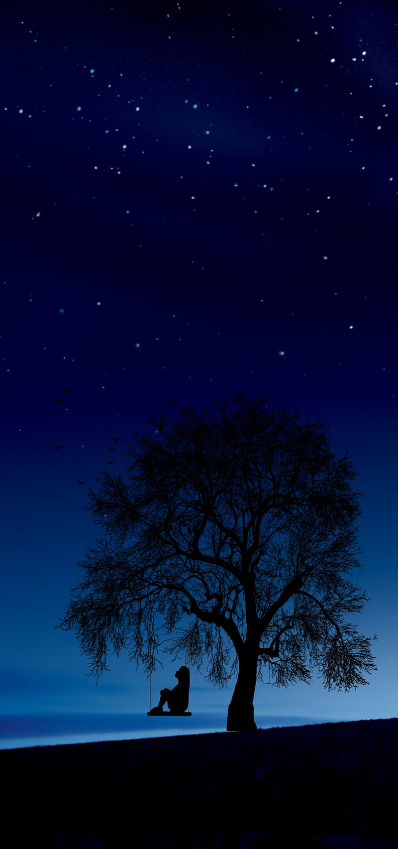 Dark night, darkness, girl, nature, sky, star, stars, tree, HD ...