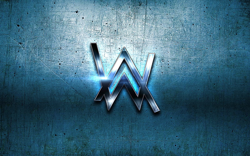 Alan Walker blue logo, superstars, DJ Alan Walker, DJs, blue metal background, Alan Walker, creative, Alan Walker logo, HD wallpaper