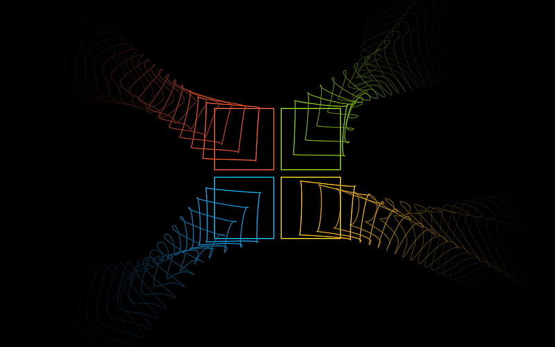 Windows logo, black background, Windows logo abstraction, Windows logo lines, creative art, Windows, HD wallpaper