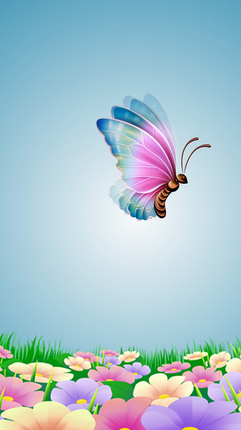 Cute butterfly, blue, cartoon, colorful, flowers, pink, HD phone wallpaper  | Peakpx