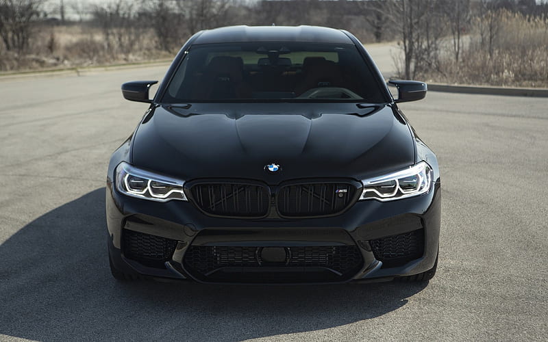 BMW M5, 2018, F90, front view, LED lights, new black M5, tuning M5, German cars, BMW, HD wallpaper