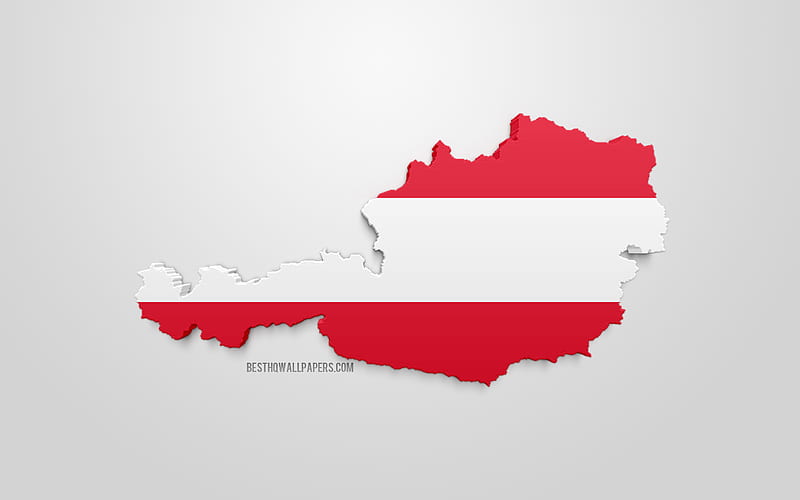 3d flag of Austria, map silhouette of Austria, 3d art, Austrian flag, Europe, Austria, geography, Austria 3d silhouette, HD wallpaper