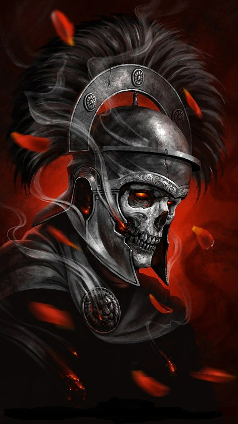 Centurion, cool, dark red, skeleton, skull, warrior, HD phone wallpaper