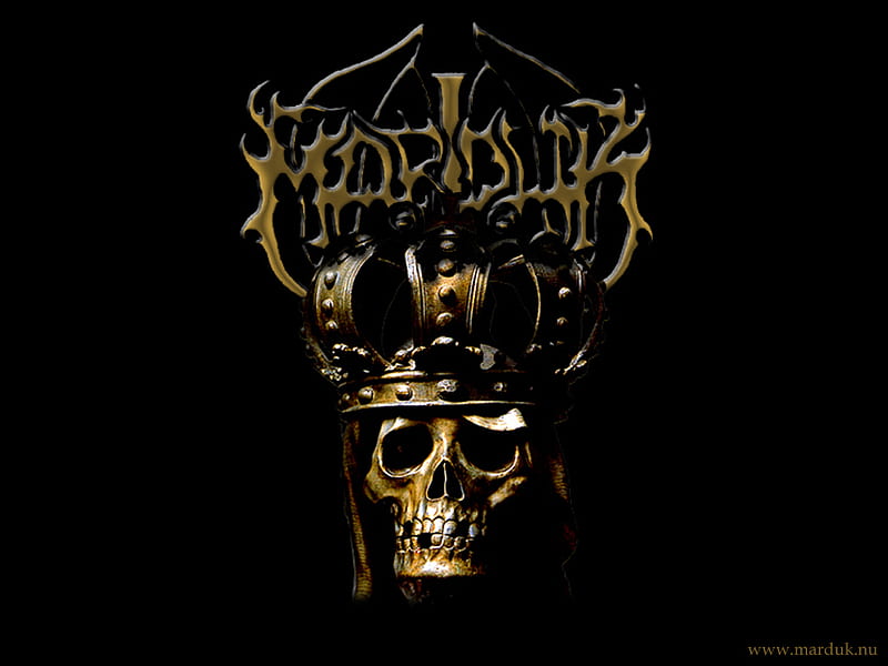 Marduk, metal, logo, band, black, crown, skull, HD wallpaper