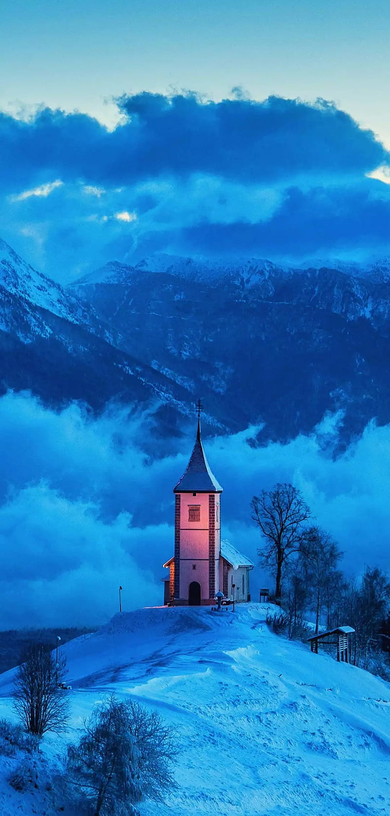 Blue of love, church, city, fall, fall nature, nature, night, stormy, HD phone wallpaper