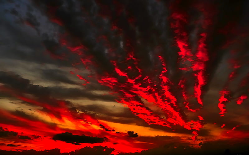 ANGRY SKY, red, dark, nature, sunset, clouds, sky, HD wallpaper