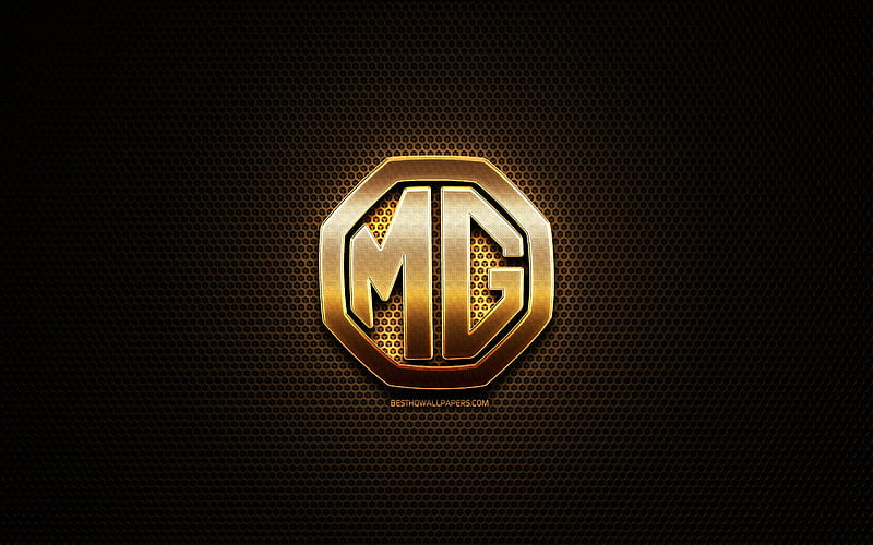 MG glitter logo, automotive brands, creative, metal grid background, MG logo, brands, MG, HD wallpaper