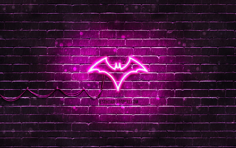 Batwoman purple logo purple brickwall, Batwoman logo, superheroes, Batwoman neon logo, DC Comics, Batwoman, HD wallpaper