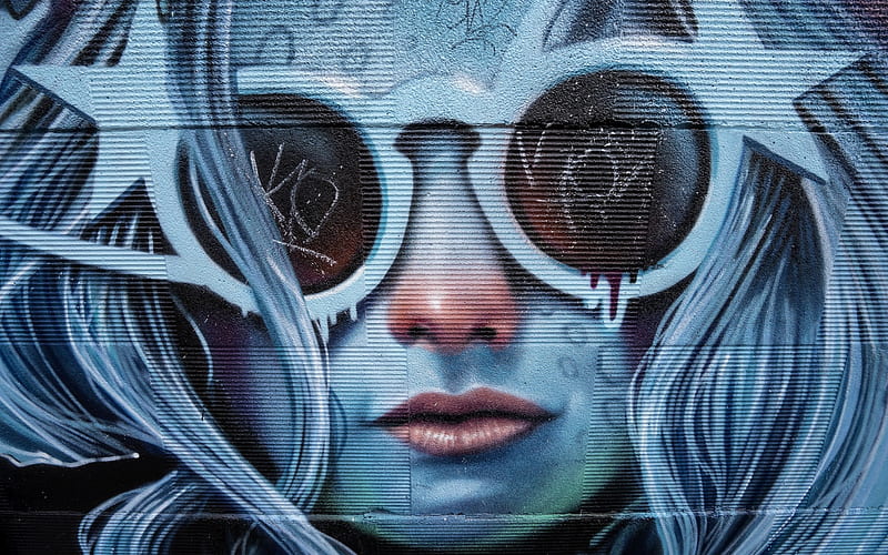 graffiti, drawing on the wall, portrait of a girl, street art, girl in glasses, club, HD wallpaper