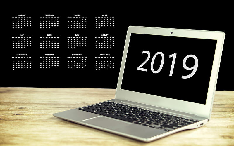 Calendar for 2019 Year, all months, 2019 calendar, laptop, creative art, 2019 concepts, HD wallpaper
