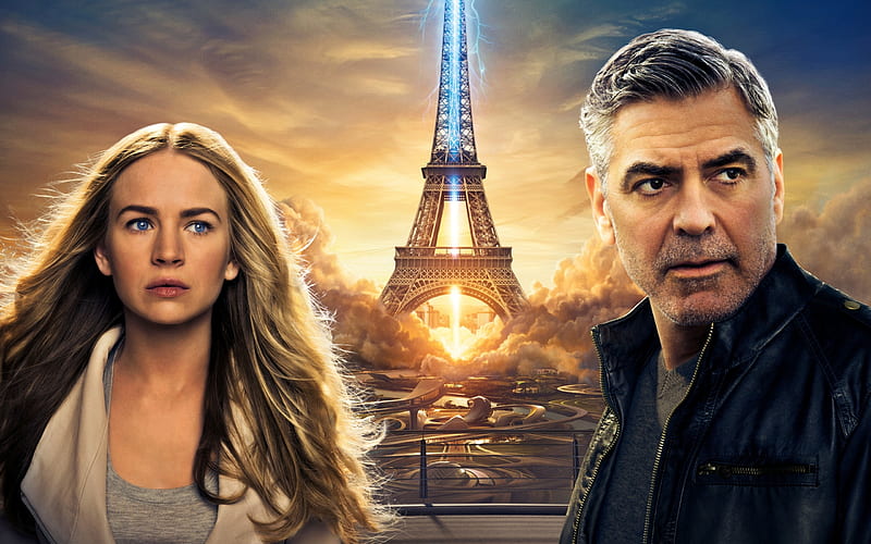 tomorrowland, tower, man, eiffel, woman, HD wallpaper tomorrowland, tower, man, eiffel, woman, HD wallpaper