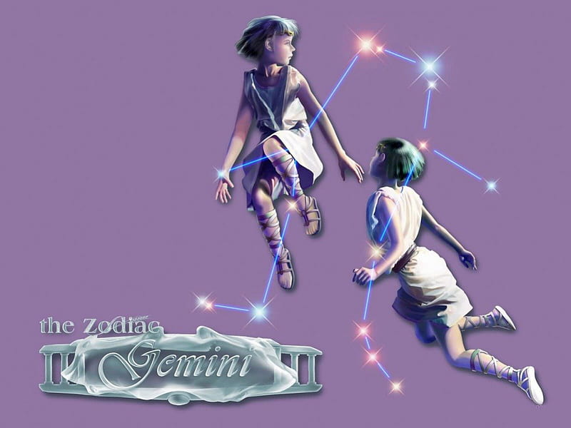 The Zodiac Gemini, stars, may 21 - june 20, zodiac, sign, twins, HD wallpaper