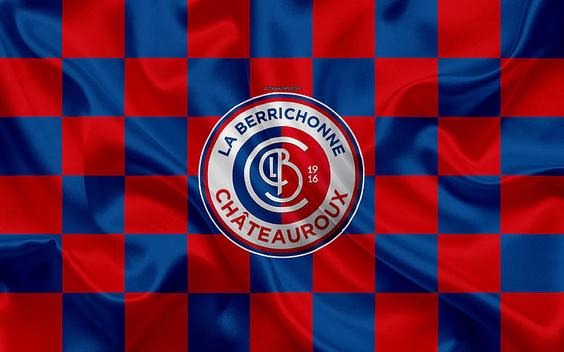 La Berrichonne de Chateauroux logo, creative art, red-blue checkered flag, French football club, Ligue 2, new emblem, silk texture, Chateauroux, France, football, Chateauroux FC, HD wallpaper