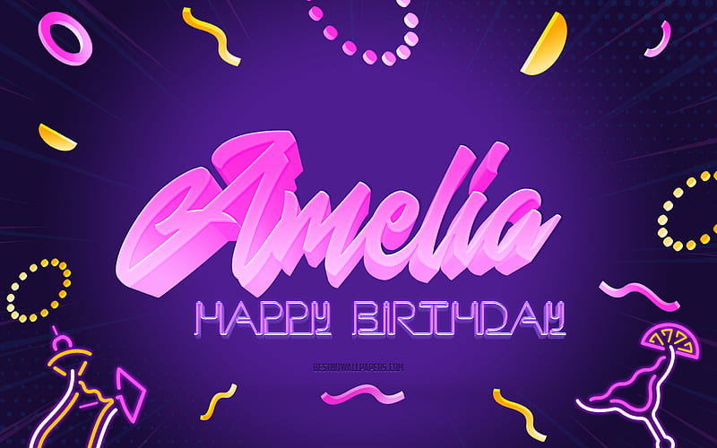 Happy Birtay Amelia Purple Party Background, Amelia, creative art, Happy Amelia birtay, Amelia name, Amelia Birtay, Birtay Party Background, HD wallpaper