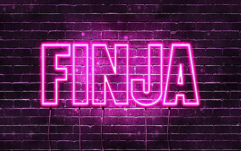 Finja with names, female names, Finja name, purple neon lights, Happy Birtay Finja, popular german female names, with Finja name, HD wallpaper