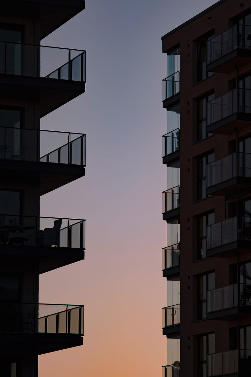 buildings, balconies, sunset, sky, HD phone wallpaper