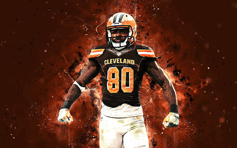Jarvis Landry abstract art, wide receiver, NFL, Cleveland Browns, Landry, american football, neon lights, HD wallpaper
