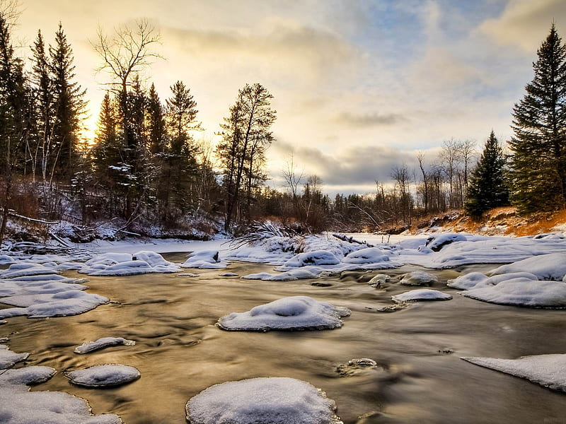 stream winter-Beautiful river landscape graphy, HD wallpaper