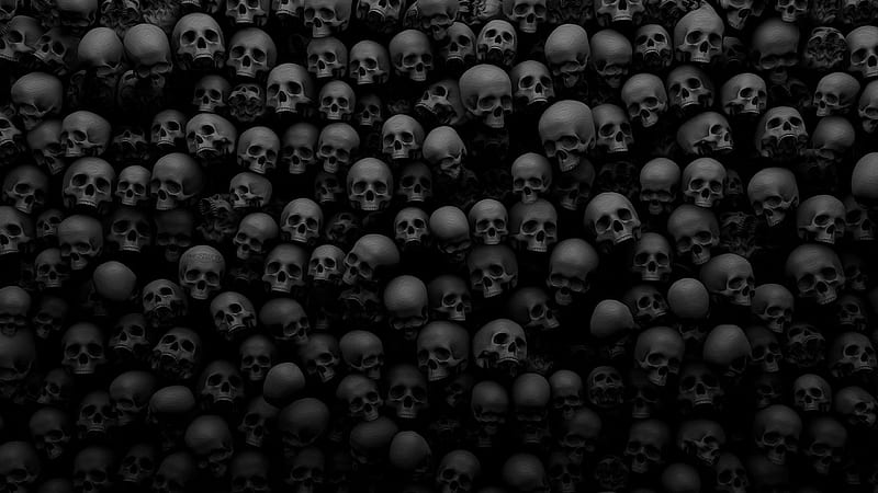 wall of skulls, heads, skulls, bones, wall, HD wallpaper