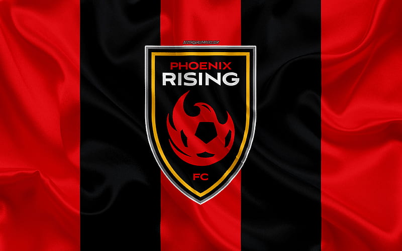 Phoenix Rising FC American football club, logo, red-black flag, emblem, USL Championship, Phoenix, Arizona, USA, USL, silk texture, soccer, United Soccer League, HD wallpaper