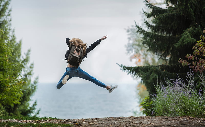 Excited Ultra, Girls, Travel, Girl, Landscape, Happy, Trees, Woman, Outdoors, Jump, Excited, HD wallpaper
