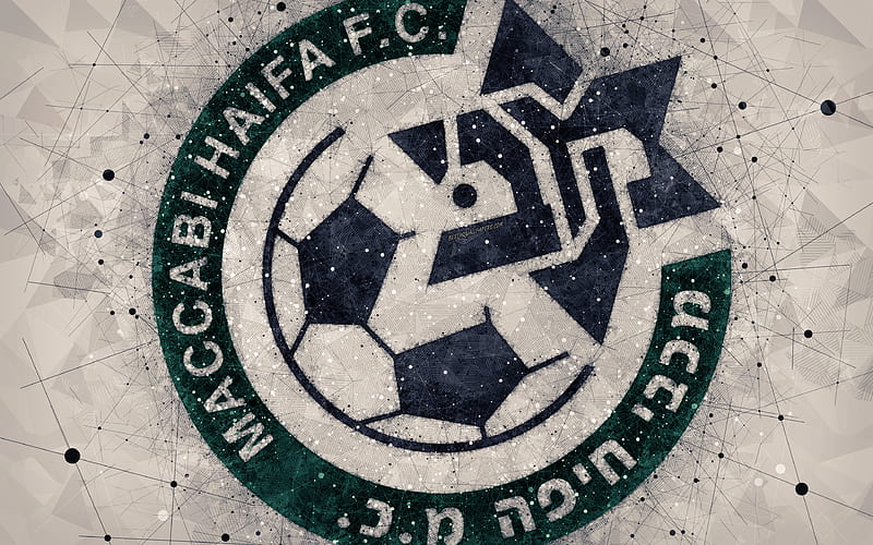 Maccabi Haifa FC creative logo, geometric art, Israeli football club, emblem, white abstract background, Ligat haAl, Haifa, Israel, football, Israeli Premier League, HD wallpaper