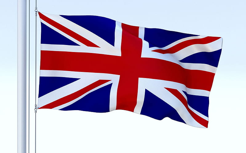 Flag of the Great Britain, flagpole, UK flag, Great Britain flag, UK flag on flagpole, 3d UK flag, United Kingdom, HD wallpaper