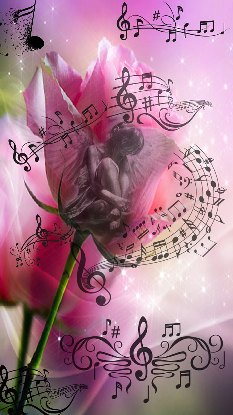 ángel cantando, ángel, delicado, música, notas, rosado, bonito, rosas, Fondo  de pantalla de teléfono HD | Peakpx
