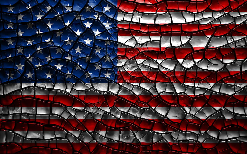 Flag of USA cracked soil, North America, American flag, United States of America, 3D art, USA, North American countries, national symbols, USA 3D flag, US Flag, HD wallpaper