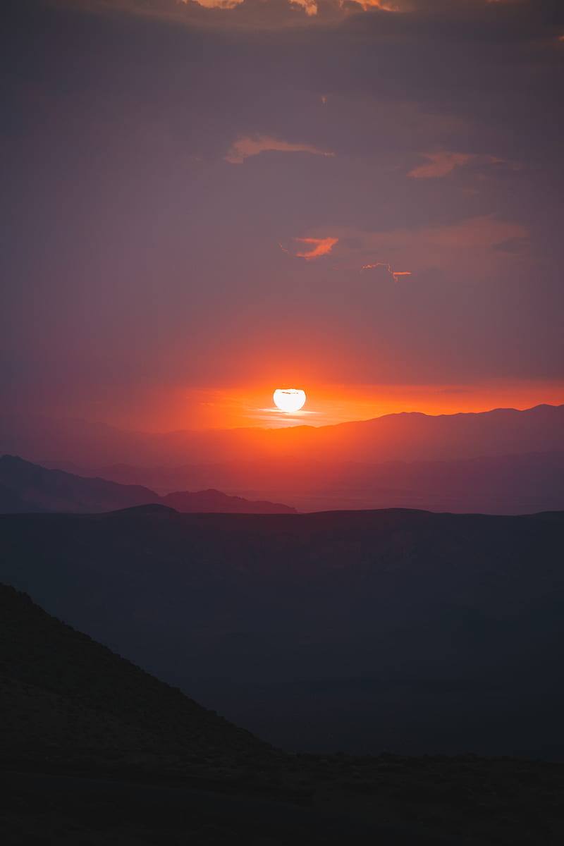 sunset, slope, sun, hills, sky, HD phone wallpaper