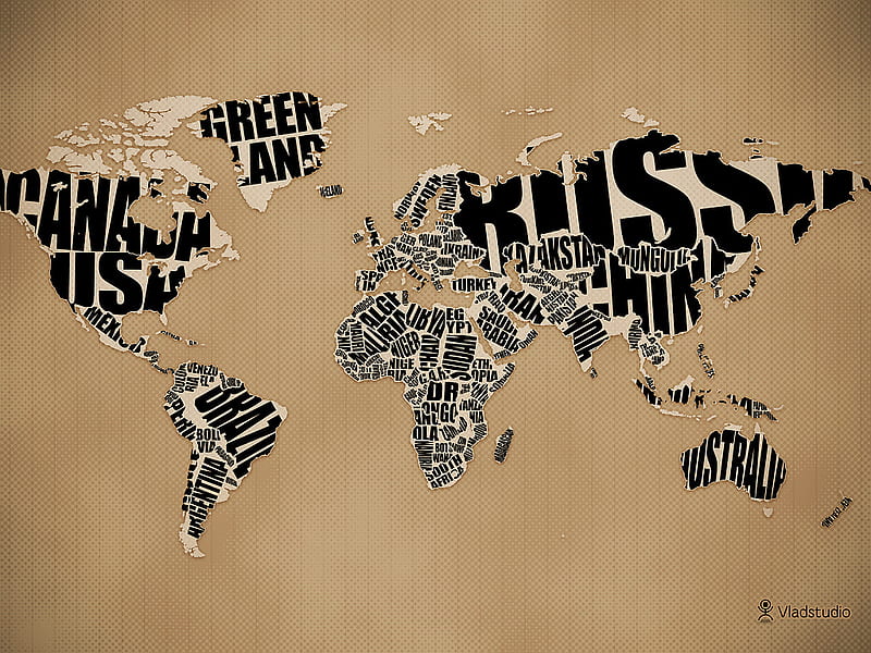 World Map, world, typographic, black, tan, map, HD wallpaper