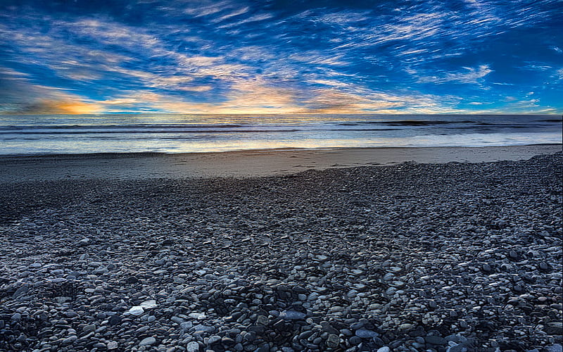 The Silent Blue, beach, rocks, sky, sea, blue, wave, HD wallpaper