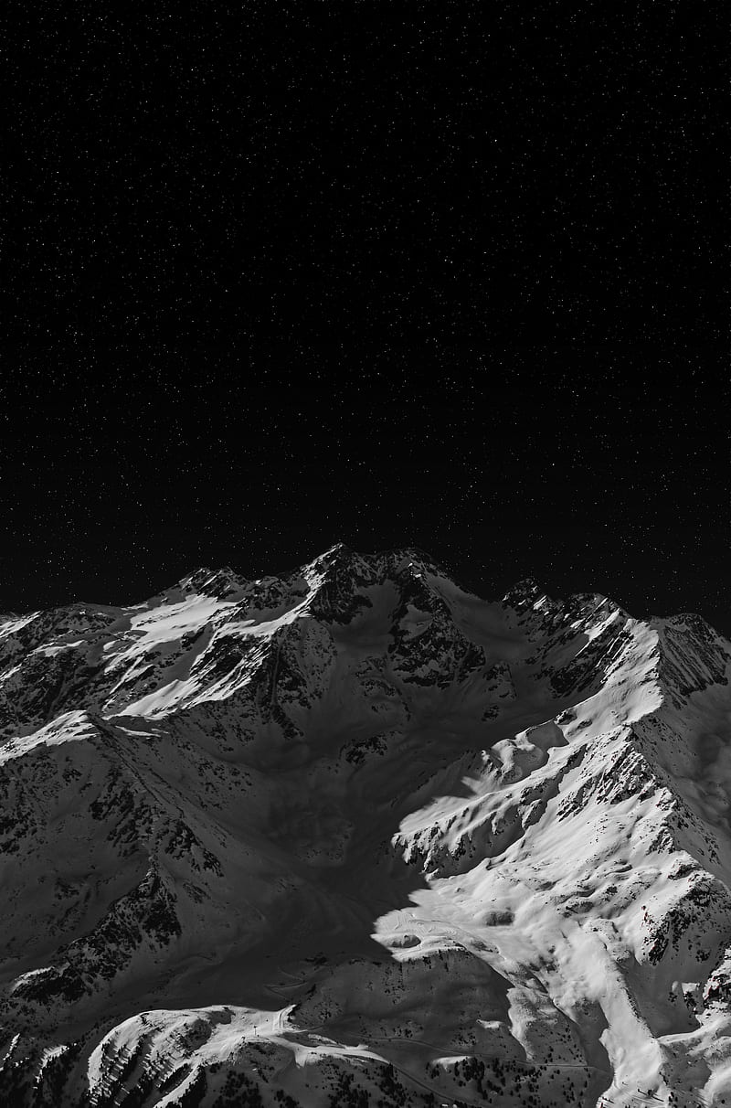 mountain, peak, bw, dark, night, HD phone wallpaper