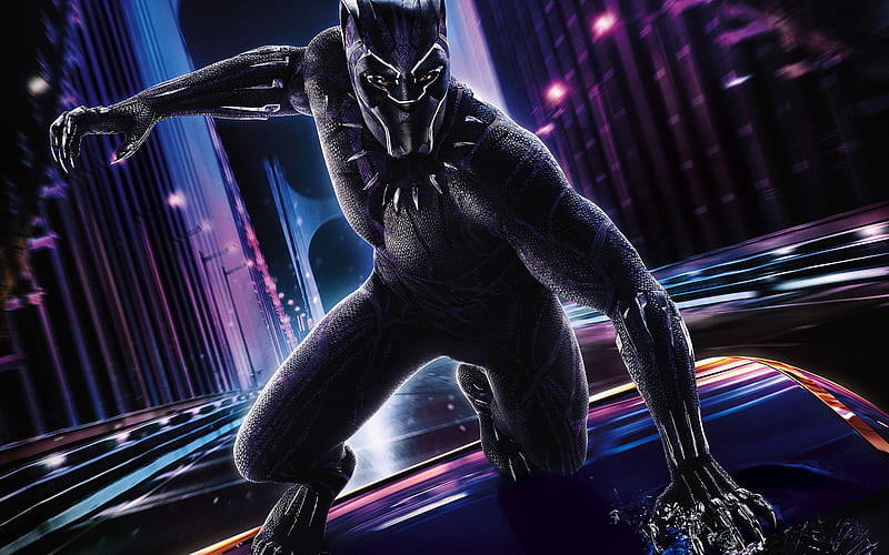 Black Panther, street, 2018 movie, night, superheroes, poster, HD wallpaper