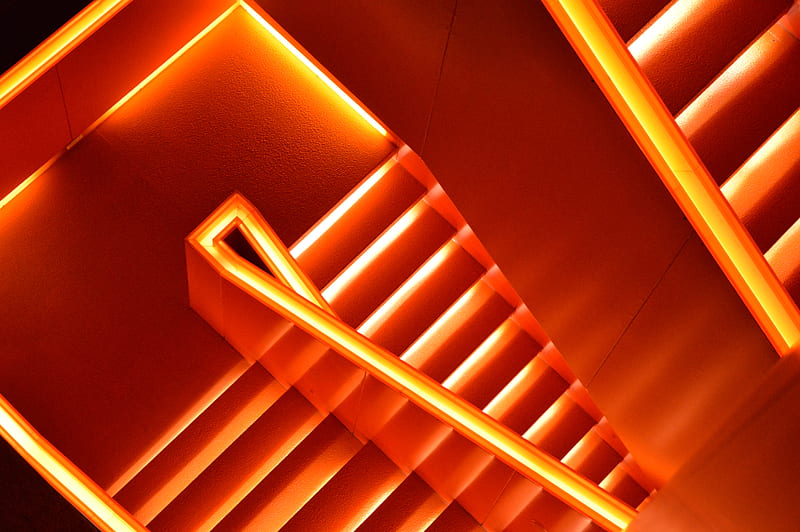 stairs, neon, backlight, glow, architecture, HD wallpaper