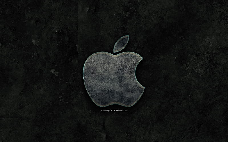 Apple stone logo, black stone background, Apple, creative, grunge, Apple logo, brands, HD wallpaper