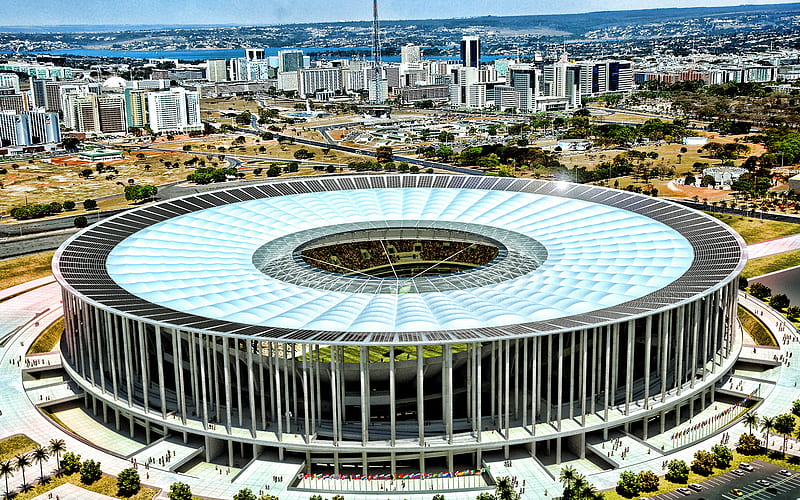 Mane Garrincha Stadium, cityscapes, Arena Mane Garrincha, aerial view, soccer, football stadium, R, brazilian stadiums, Mane Garrincha, Brasilia, Brazil, HD wallpaper