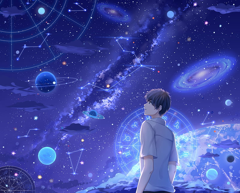 Anime, Original, Boy, Galaxy, Milky Way, Planet, Starry Sky, HD wallpaper |  Peakpx