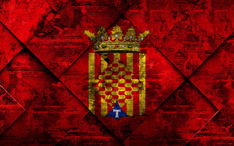 Flag of Tarragona grunge art, rhombus grunge texture, spanish province, Tarragona flag, Spain, national symbols, Tarragona, provinces of Spain, creative art, HD wallpaper