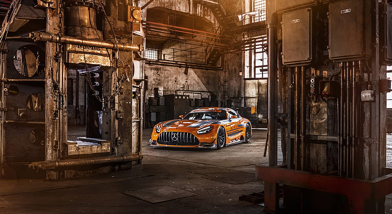 Mercedes, amg, black, germany, gt3, mercedes benz, orange, HD wallpaper