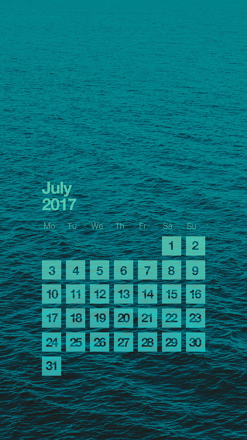 Sea Calendar July 17, 2017, blue, clean, green ocean, simple, water, calendar, HD phone wallpaper