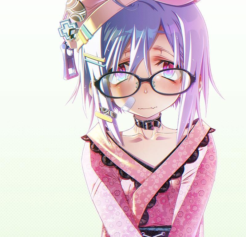 anime girl, megane, purple hair, japanese outfit, Anime, HD wallpaper